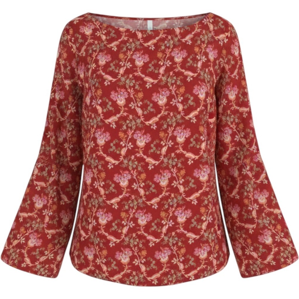 Max Studio Floral Pleated Blouse XL Bell Sleeve Boho Cottage Whimsigoth Peasant